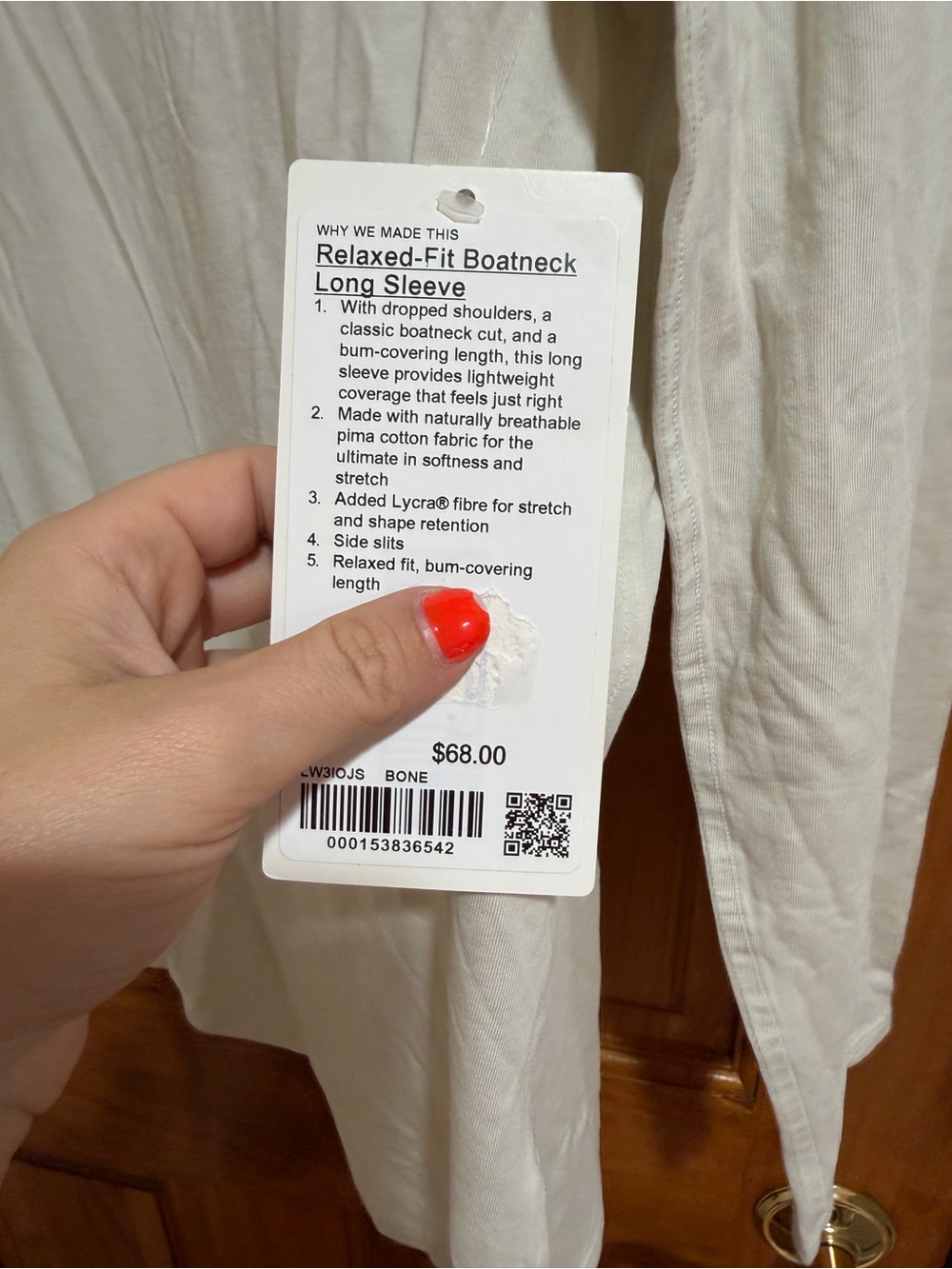LULU relaxed fit boatneck Light Cream Long-Sleeve Women's Top - Picture 4 of 4